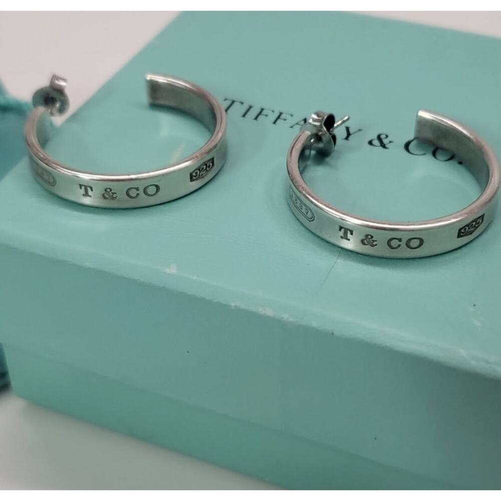 GENUINE TIFFANY & CO 28MM LARGE 925 STERLING SILVER HOOP EARRINGS BOX AND BAG